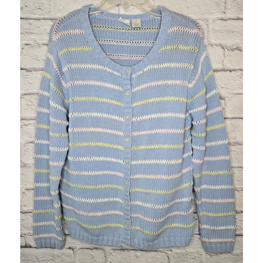 Vintage Cherokee striped grandma cottagecore  cotton knit cardigan sweater XL.